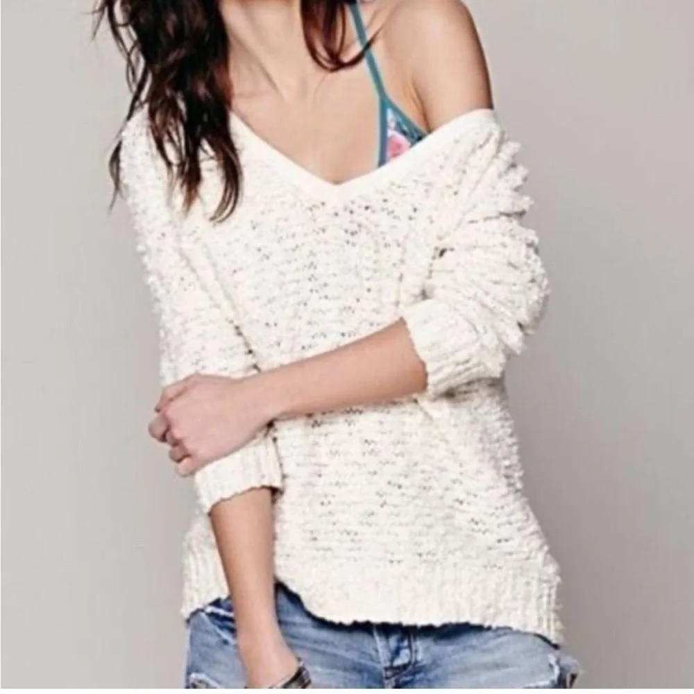 Free People Songbird Ivory knit Pullover Sweater Medium
